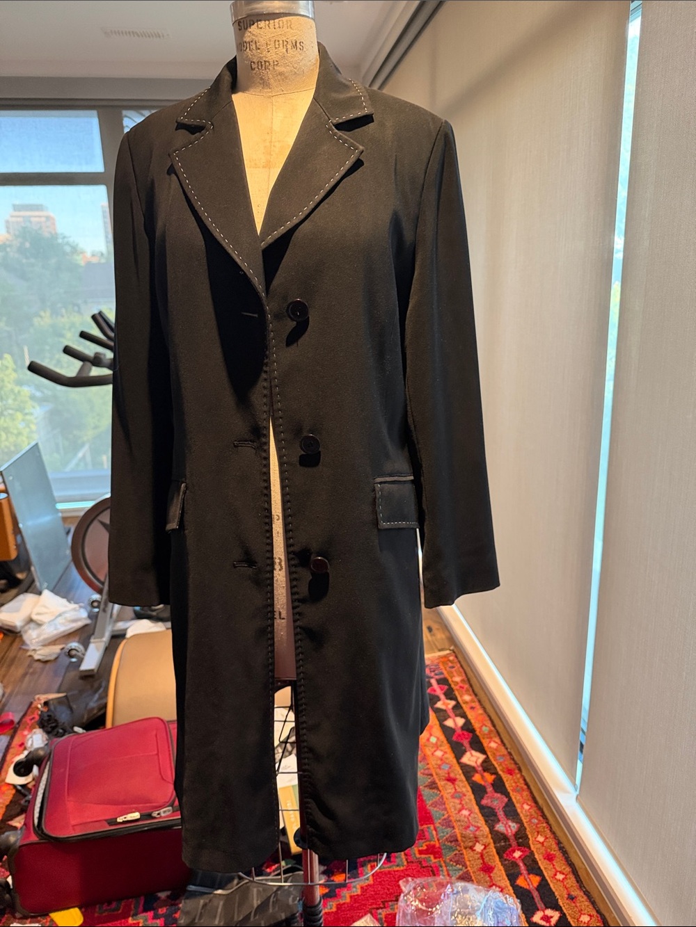 Jones New York Black Long Trench Coat